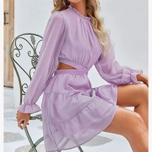 Lilac Long Sleeve Cut Out Short Dress